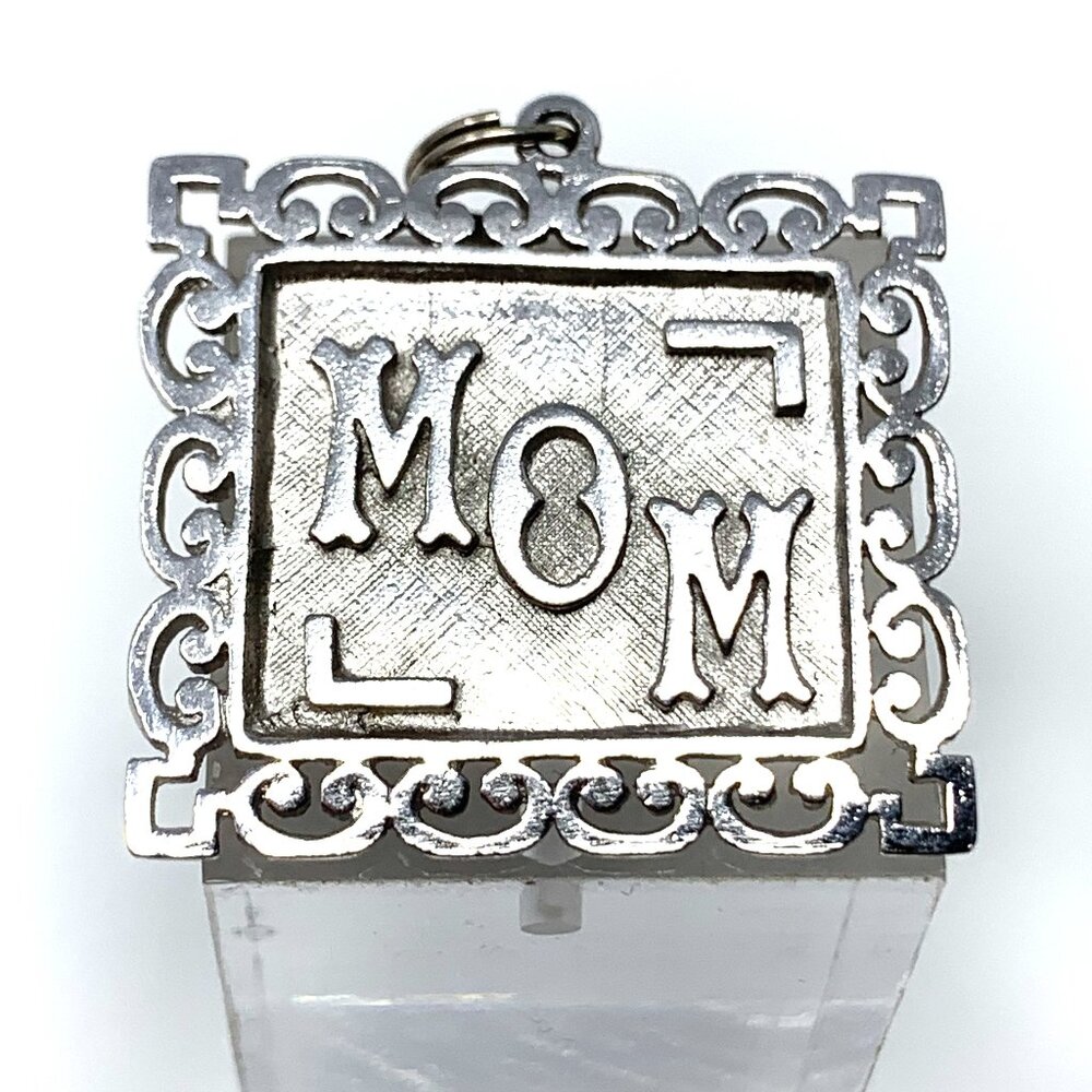 Mom Square Sterling Silver Charm Pendant